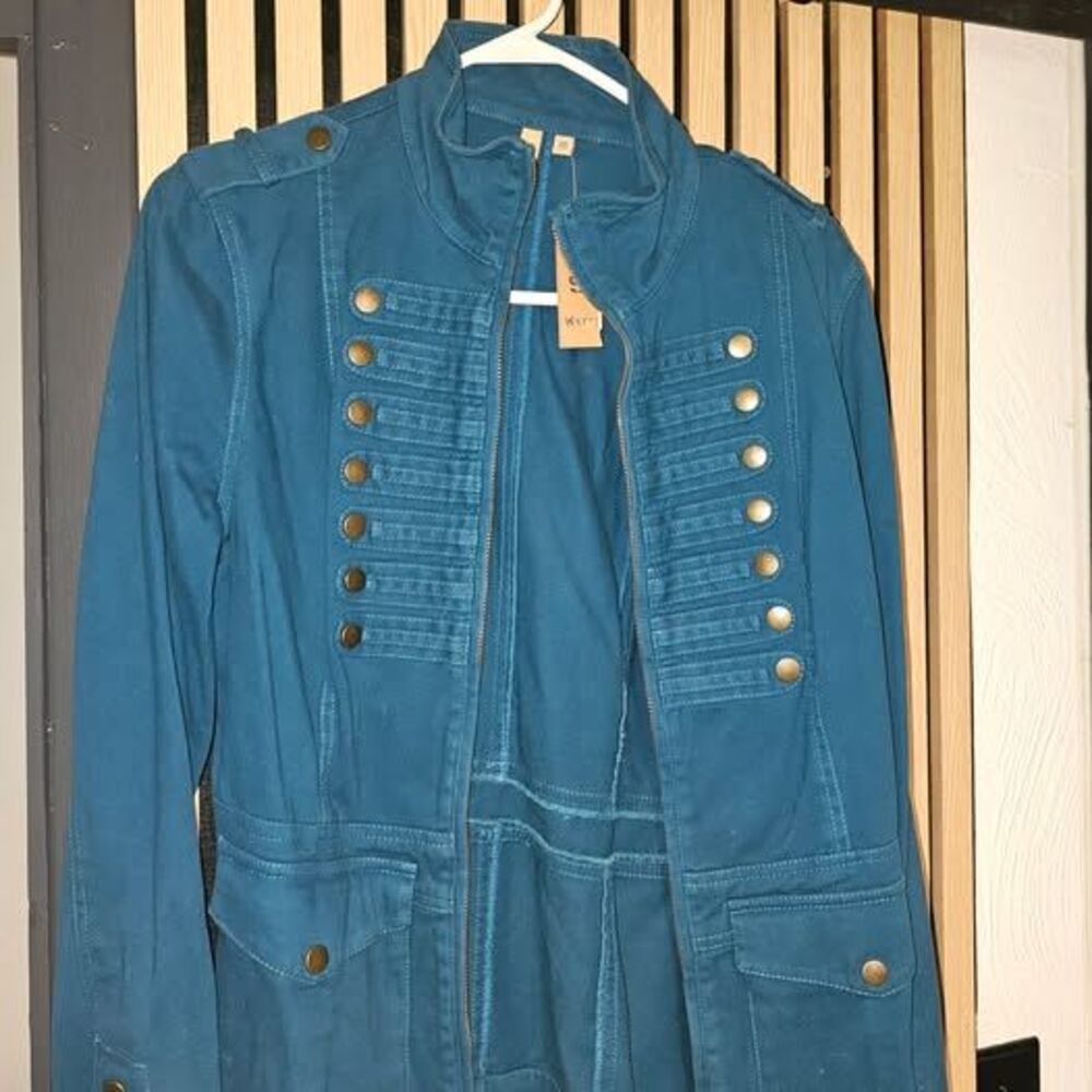 209 West Military Style Jacket, New with Tags, Size 10, Blue